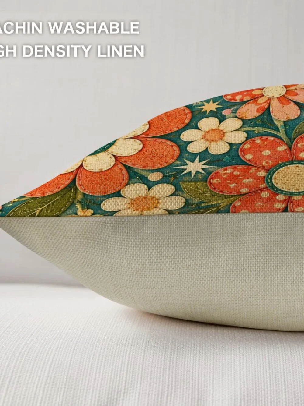 Retro Flower Pillow, 18x18 100% Polyester Faux Linen with Insert